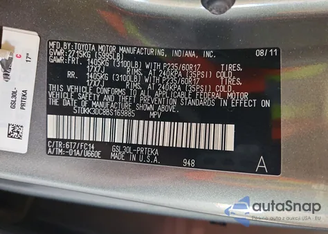 2011 Toyota Sienna Le из США, поврежденный, VIN 5TDKK3DC8BS169885